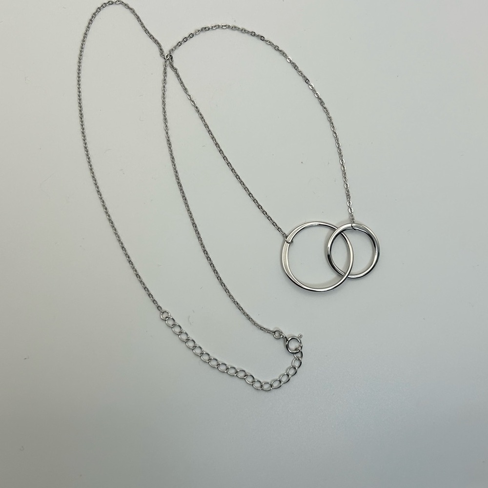 Sterling Silver Double Circle Necklace 18" Dainty Round Link Adjustable Chain - Picture 8 of 11